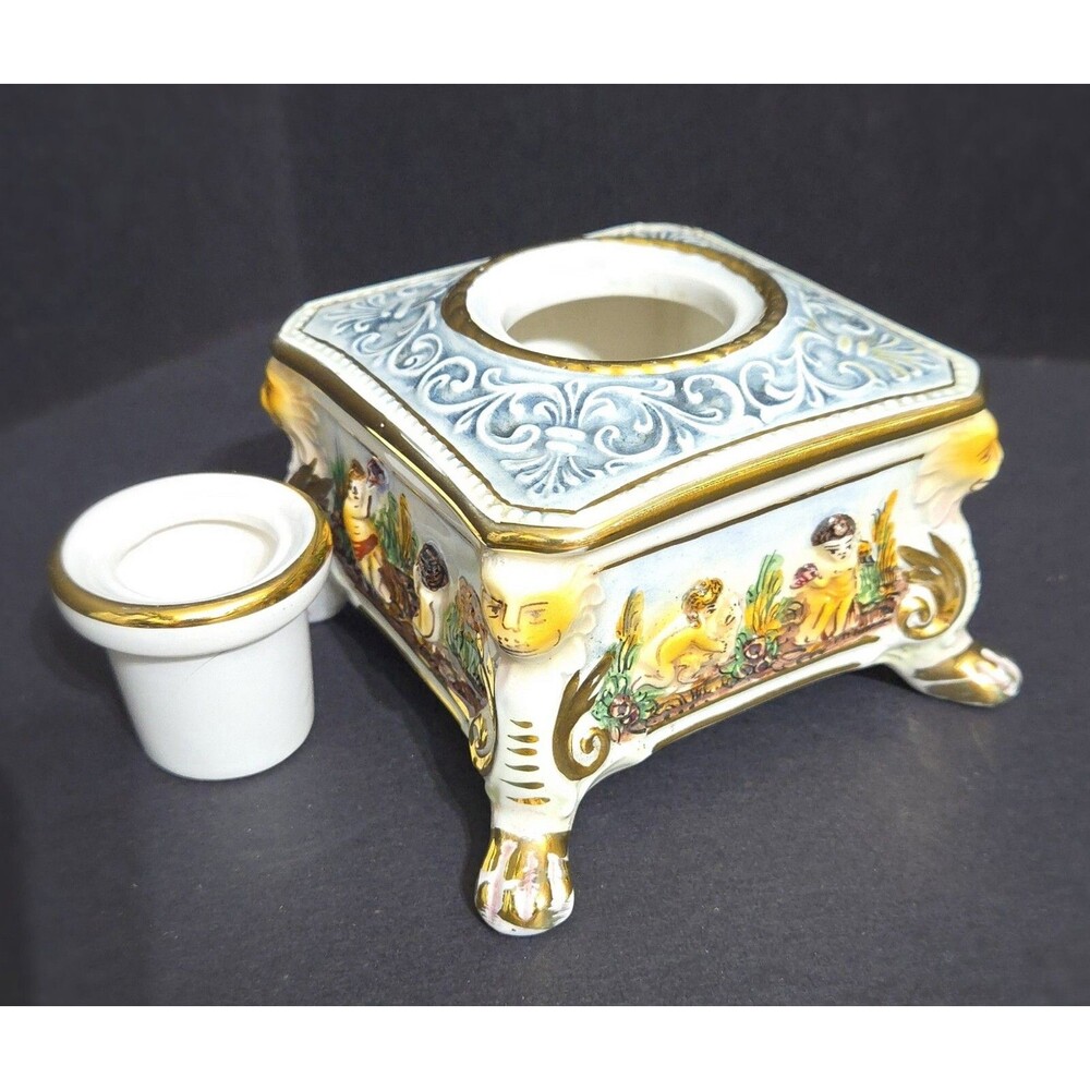 Capodimonte Limited Edition Hand-painted Porcelain Gilded Cherub Inkwell Italy